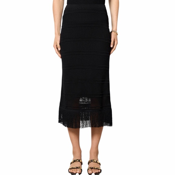 NWT Z Supply Finley Fringe Crochet Skirt in Black Size Small Midi Length Pull On - Picture 6 of 12